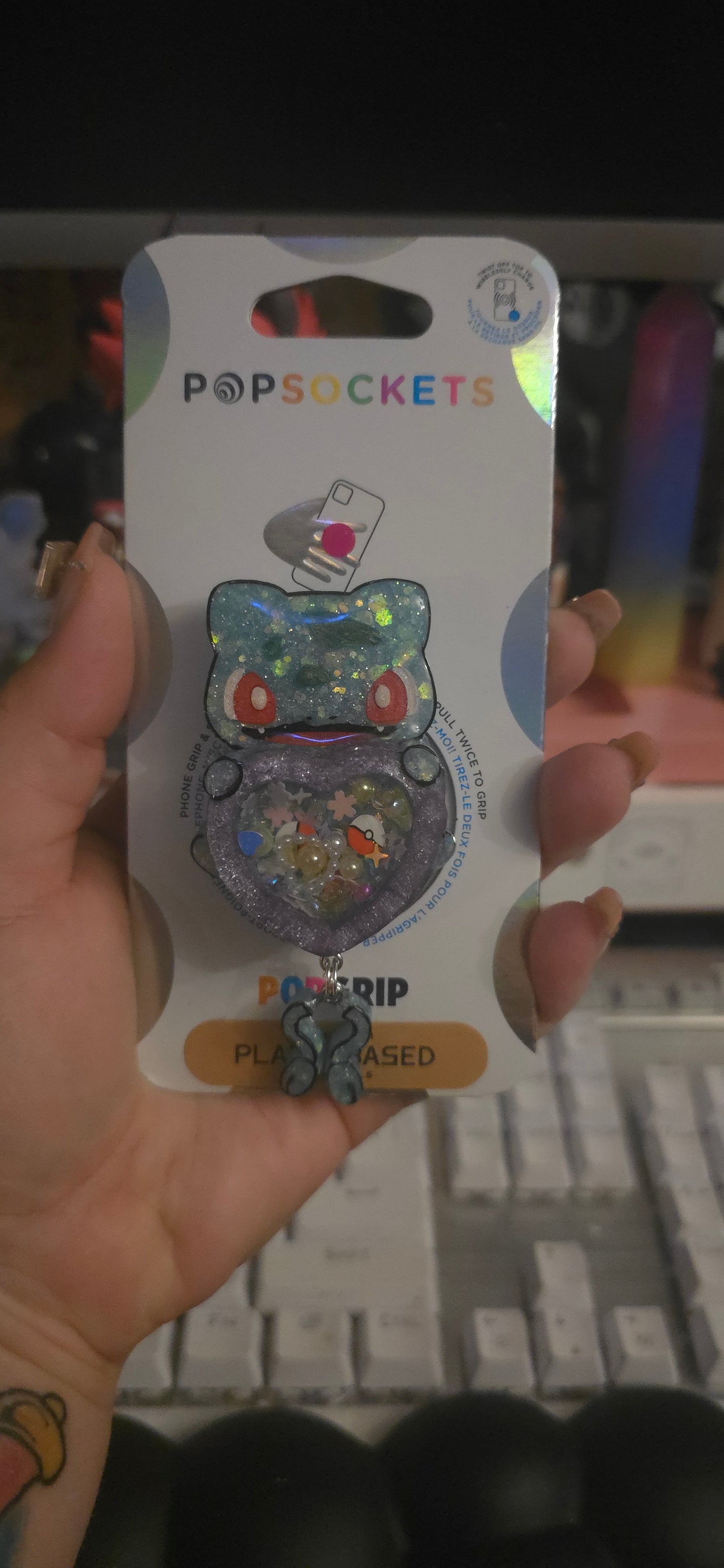 Made to Order Bulbasaur Shaker Pokemon Inspired for Popsocket Keychain Badge Reel CosPlay Cute Kawaii