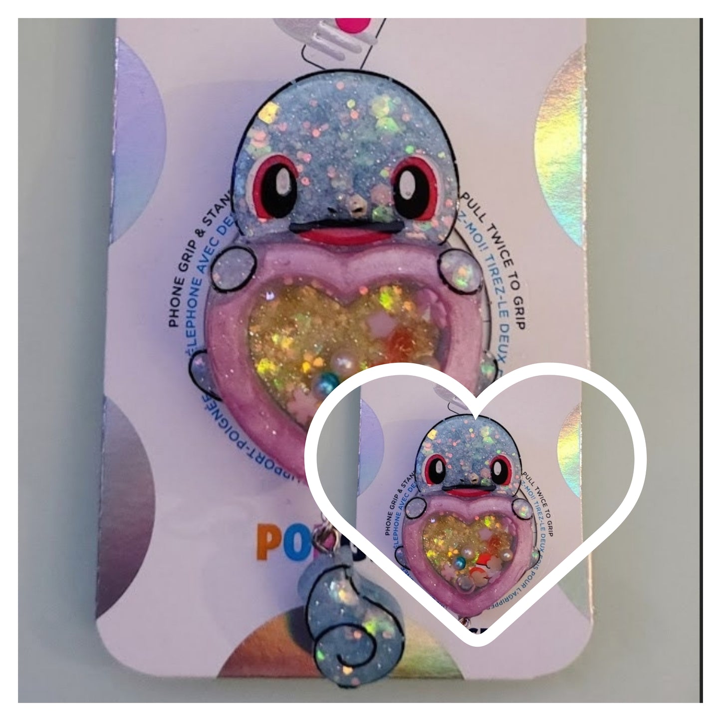 Made to Order Squirtle Shaker Pokemon Inspired for Popsocket Keychain Badge Reel CosPlay Cute Kawaii