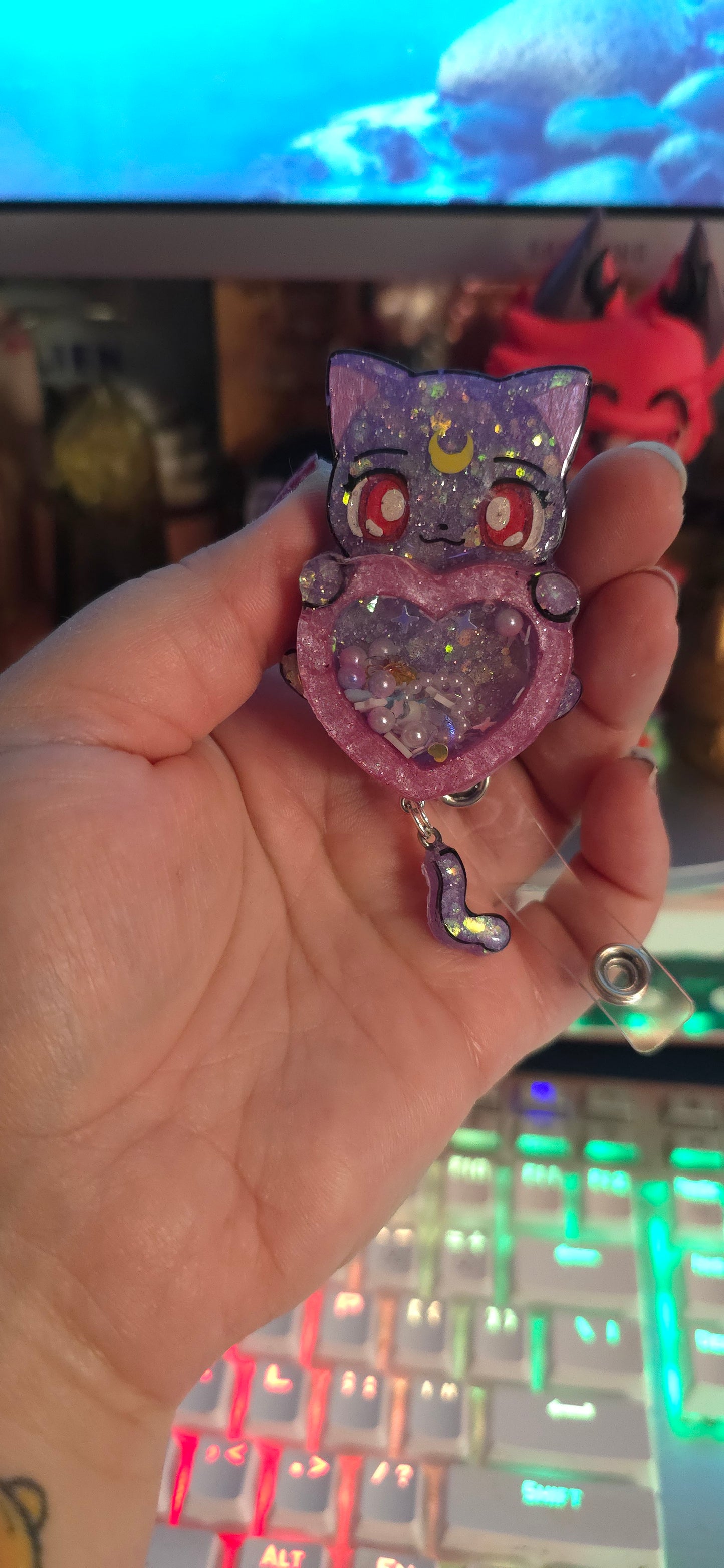 Made to Order Luna Sailor Moon Inspired Shaker for Popsocket Keychain Badge Reel CosPlay Cute Kawaii