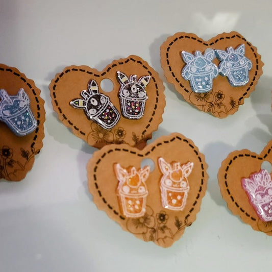 Made to Order Boba Eeveelution Pokemon Inspired Earrings Type Two White Lines