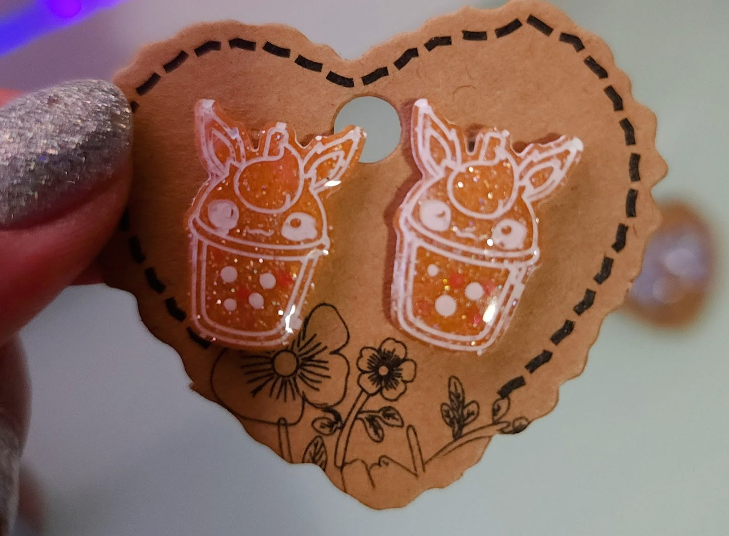 Made to Order Boba Eeveelution Pokemon Inspired Earrings Type Two White Lines