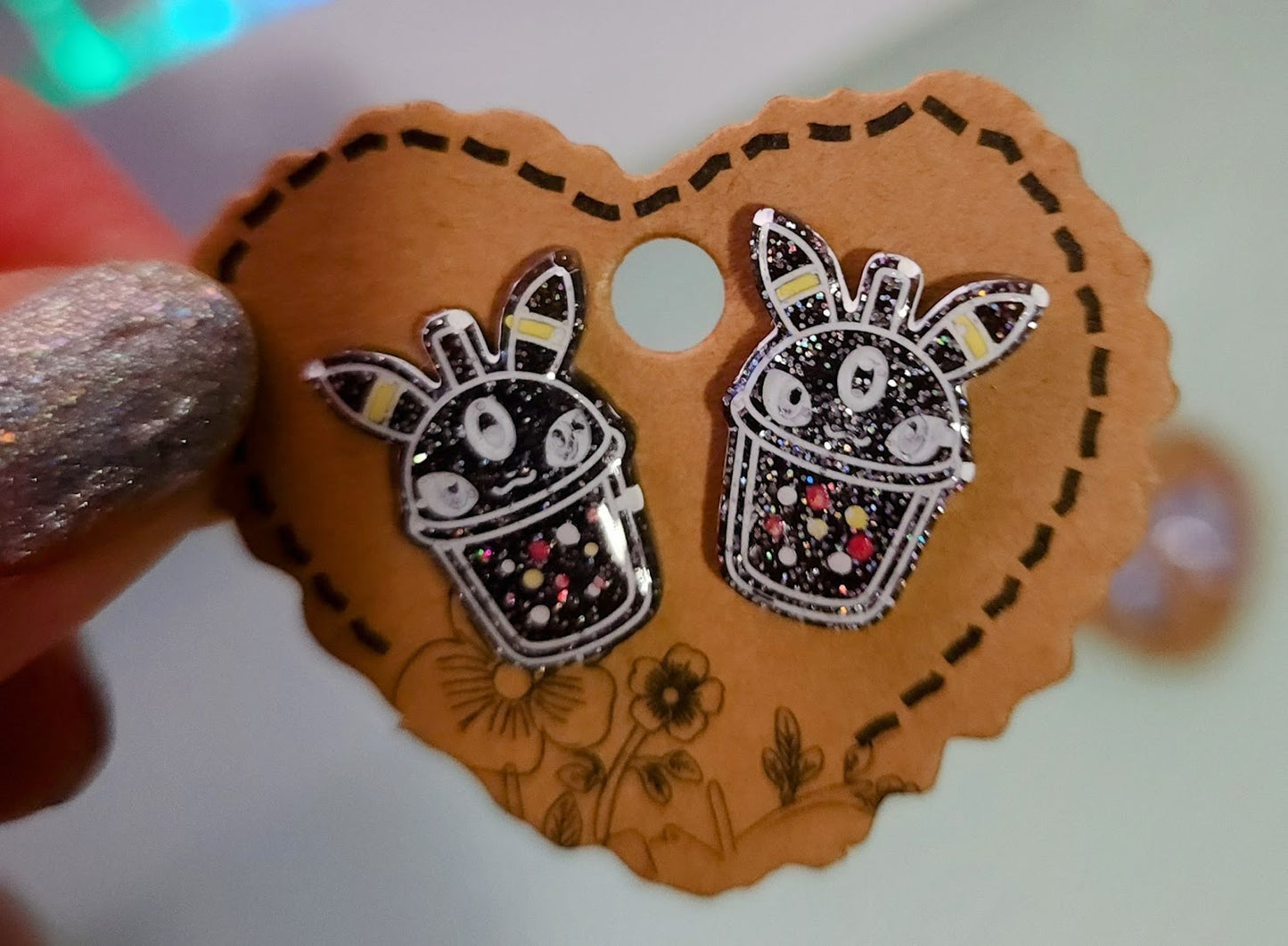 Made to Order Boba Eeveelution Pokemon Inspired Earrings Type Two White Lines