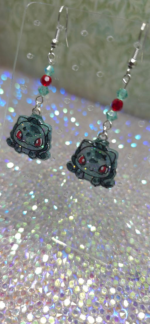 Made to Order Mouth Closed Bulbasaur Pokemon Inspired Earrings Pendant Phone Charm