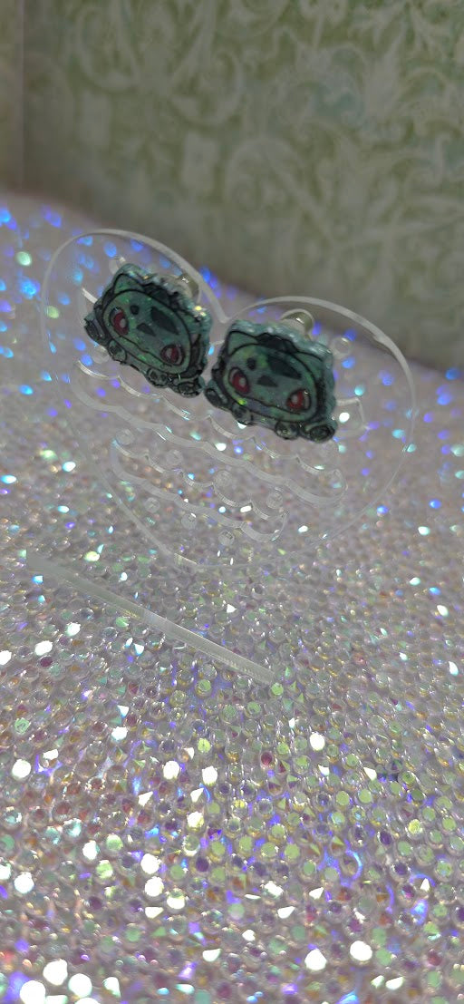 Made to Order Mouth Closed Bulbasaur Pokemon Inspired Earrings Pendant Phone Charm