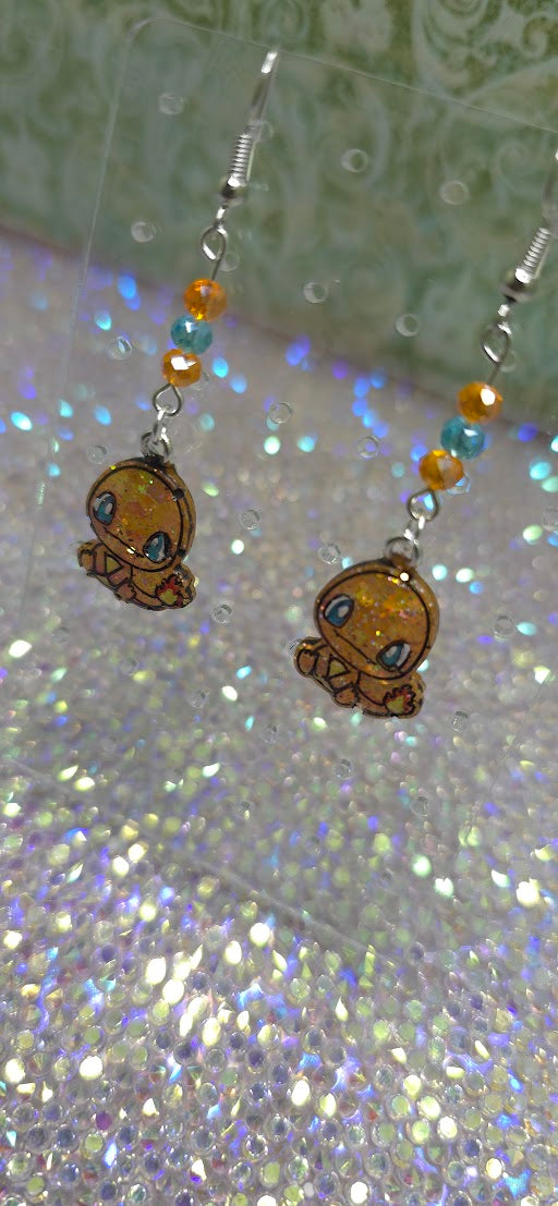 Made to Order Sitting Charmander Pokemon Inspired Earrings Pendant Phone Charm