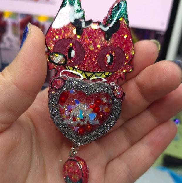 Made to Order Cursed Cat Alastor Alastor Hazbin Hotel Inspired Heart Shaker for Popsocket Keychain Badge Reel CosPlay Cute Kawaii