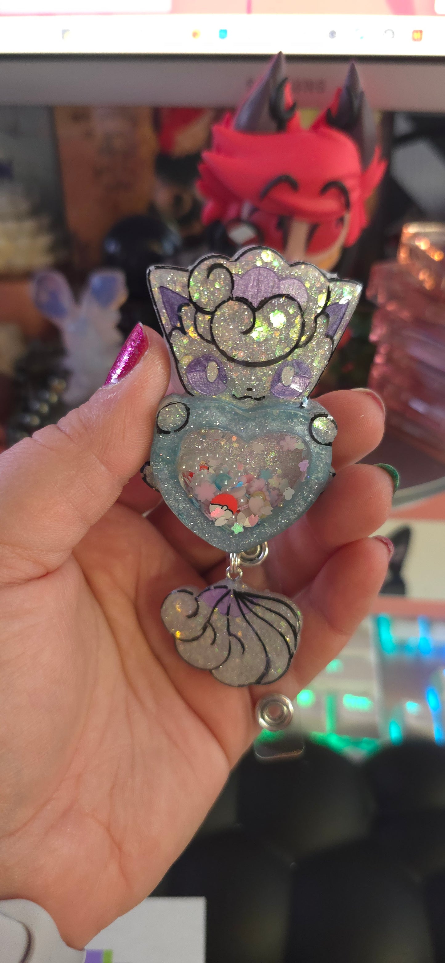 Made to Order Vulpix (Alolan) Shaker Pokemon Inspired for Popsocket Keychain Badge Reel CosPlay Cute Kawaii