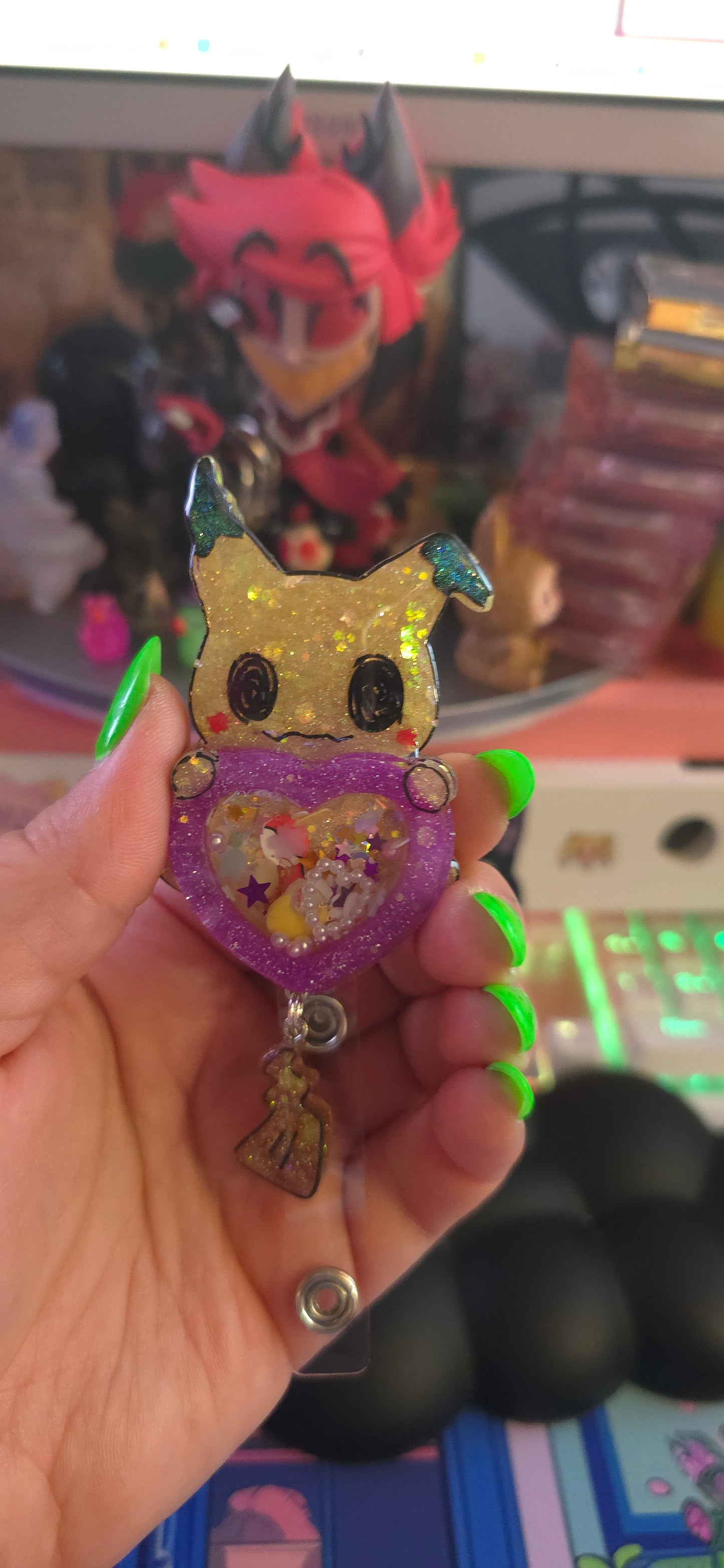 Made to Order Mimikyu Shaker Pokemon Inspired for Popsocket Keychain Badge Reel CosPlay Cute Kawaii