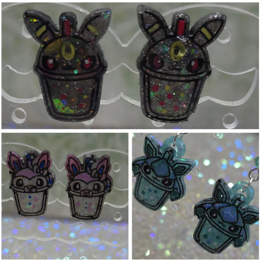 Made to Order Boba Eeveelution Pokemon Inspired Earrings Type One Black Lines