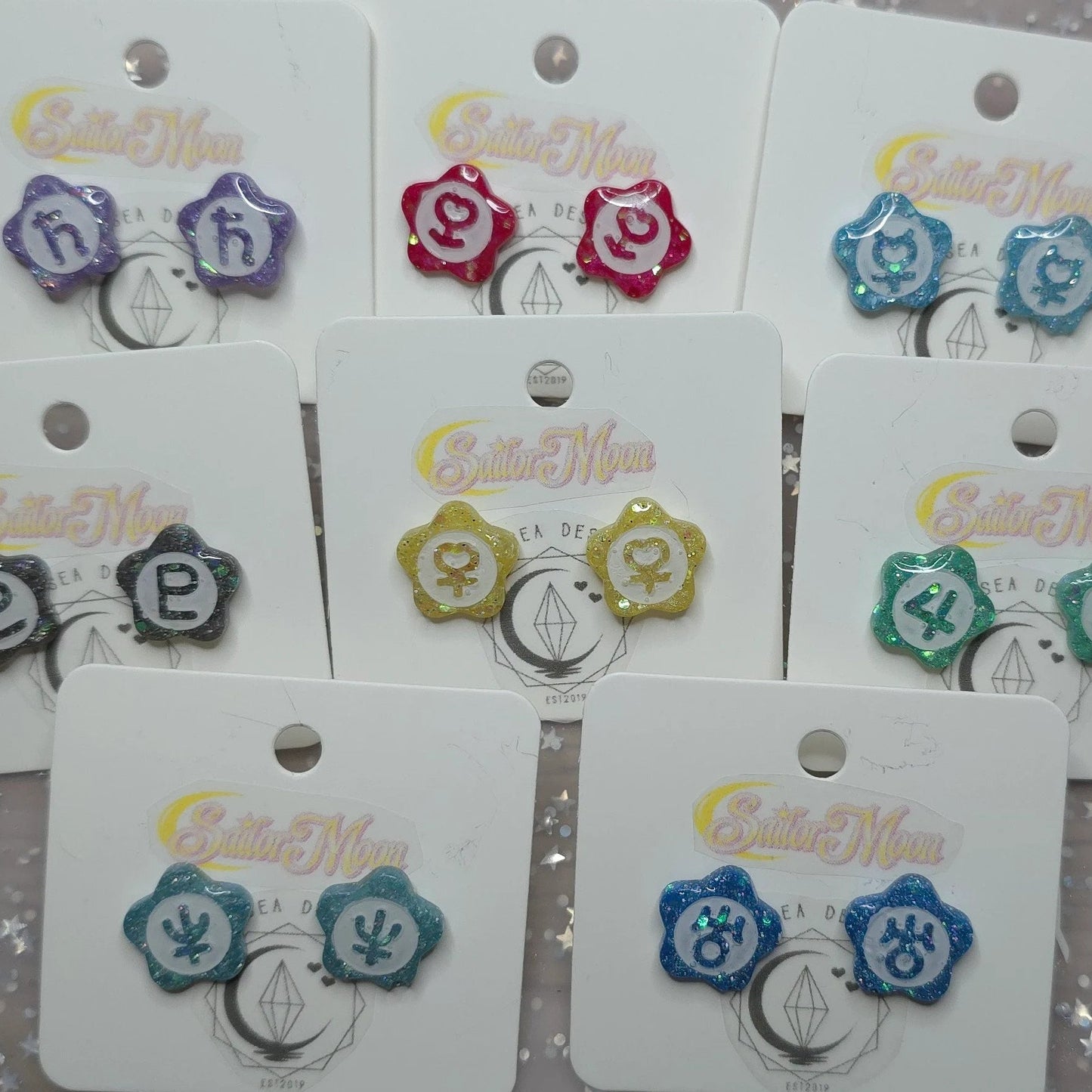 Made to Order Color LARGE Sailor Moon Sailor Scout Inspired Earrings Venus Mercury Mars Jupiter Neptune Uranus Pluto Saturn
