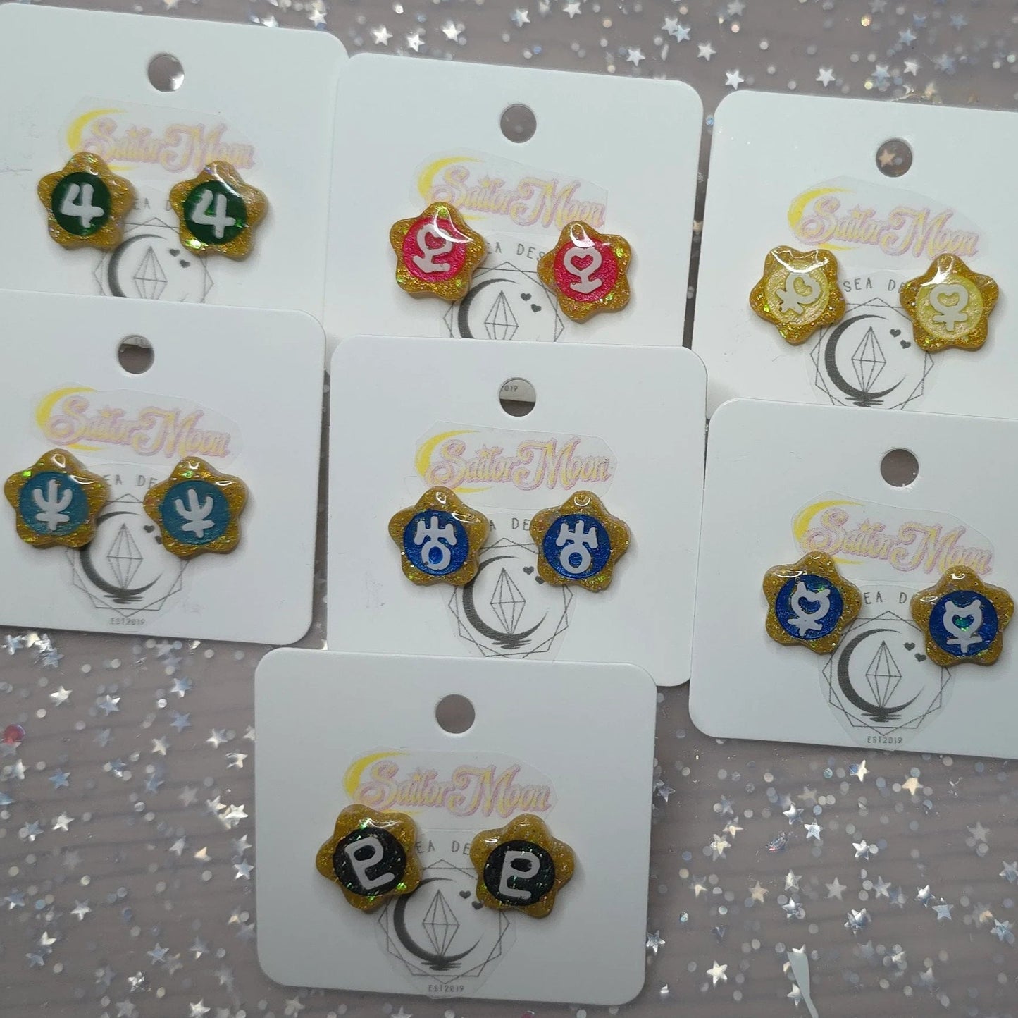Made to Order Gold SMALL Sailor Moon Sailor Scout Inspired Earrings Venus Mercury Mars Jupiter Neptune Uranus Pluto Saturn